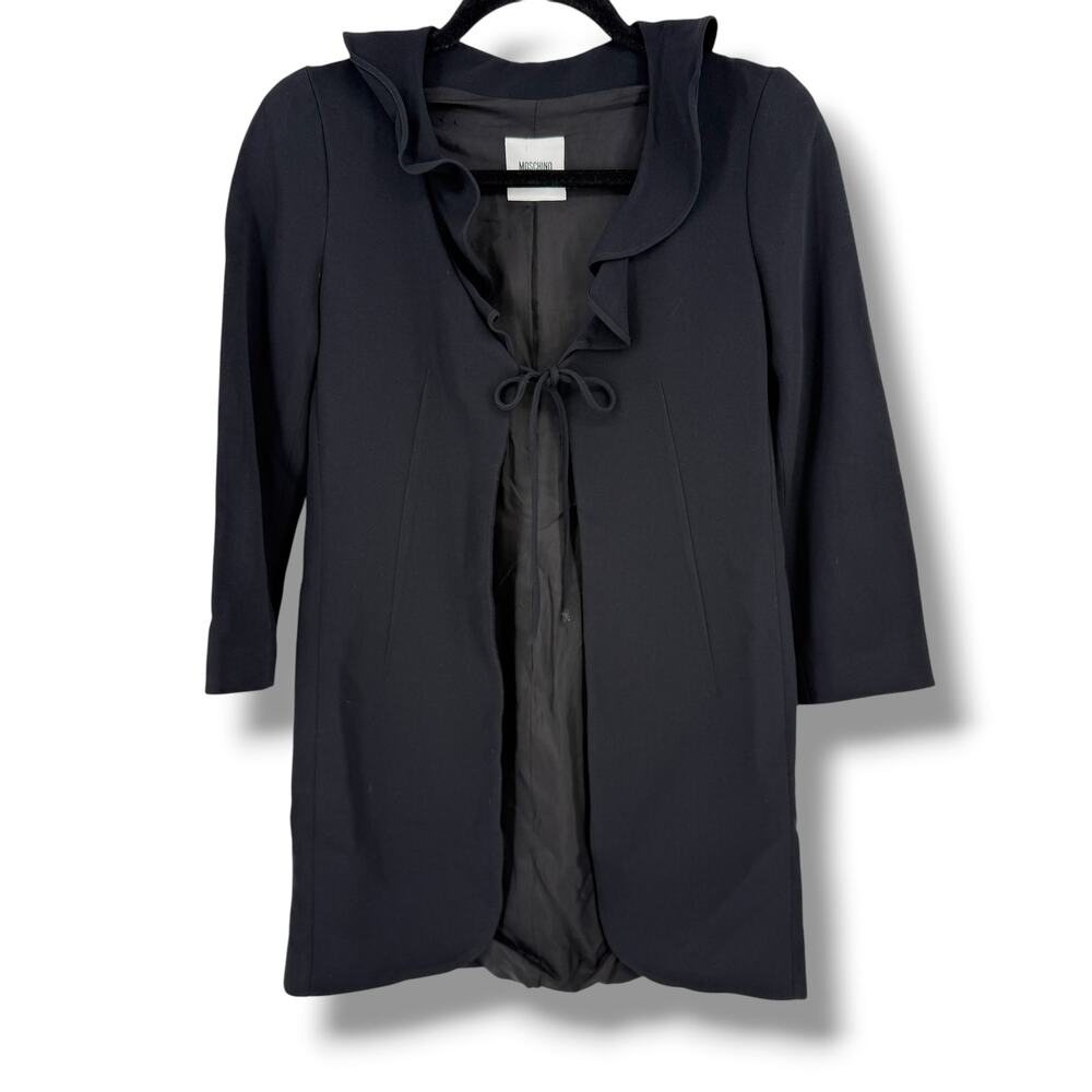 Vtg Y2K Moschino Cheap and Chic Black Ruffle Tie Front Jacket Womens Sz 6 IT 40